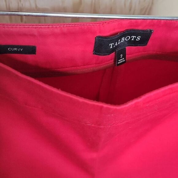 Talbots Curvy Cropped Side Zip Flat Front Cotton Pants Red 2 - Picture 6 of 10